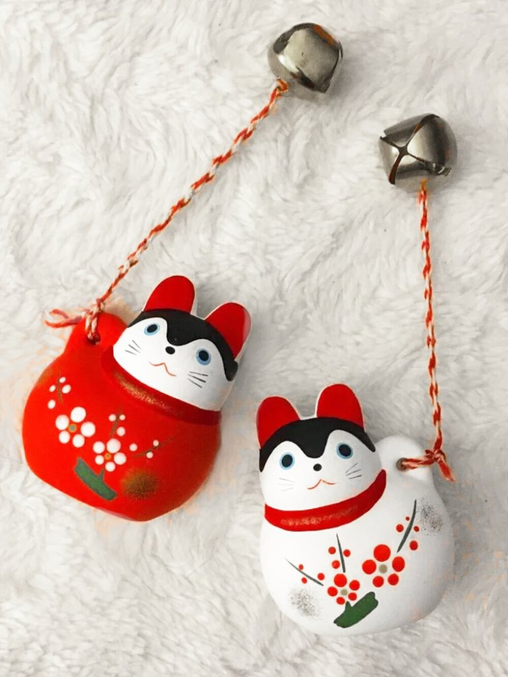 Vintage Dog Bells Japanese Inu Hariko Dorei Bell Pair Folk Art Clay Figurines